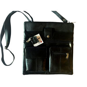 Women's Genuine Leather Bag Shoulder Bag Crossbody Purse Black 11"x11"